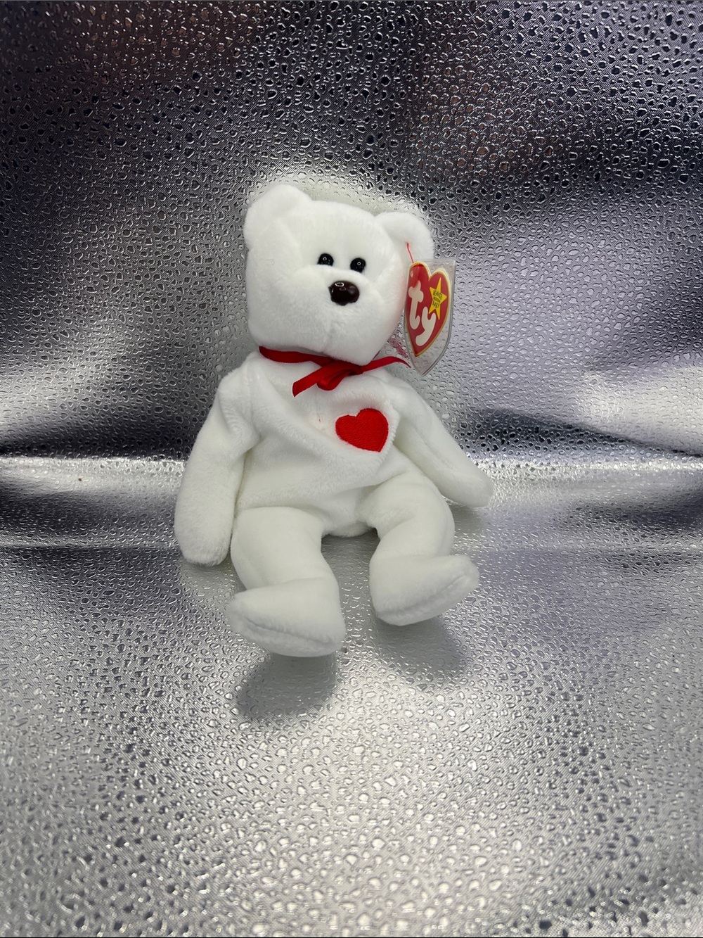 Ty White Bear Plush with Red Heart Accent